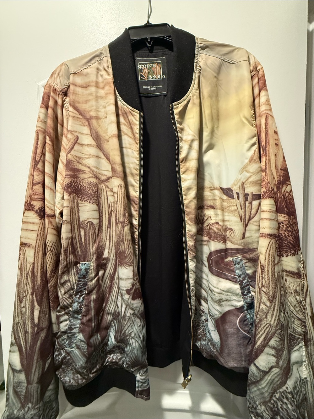 Scotch & Soda Desert Print Bomber Jacket in Beige Brown